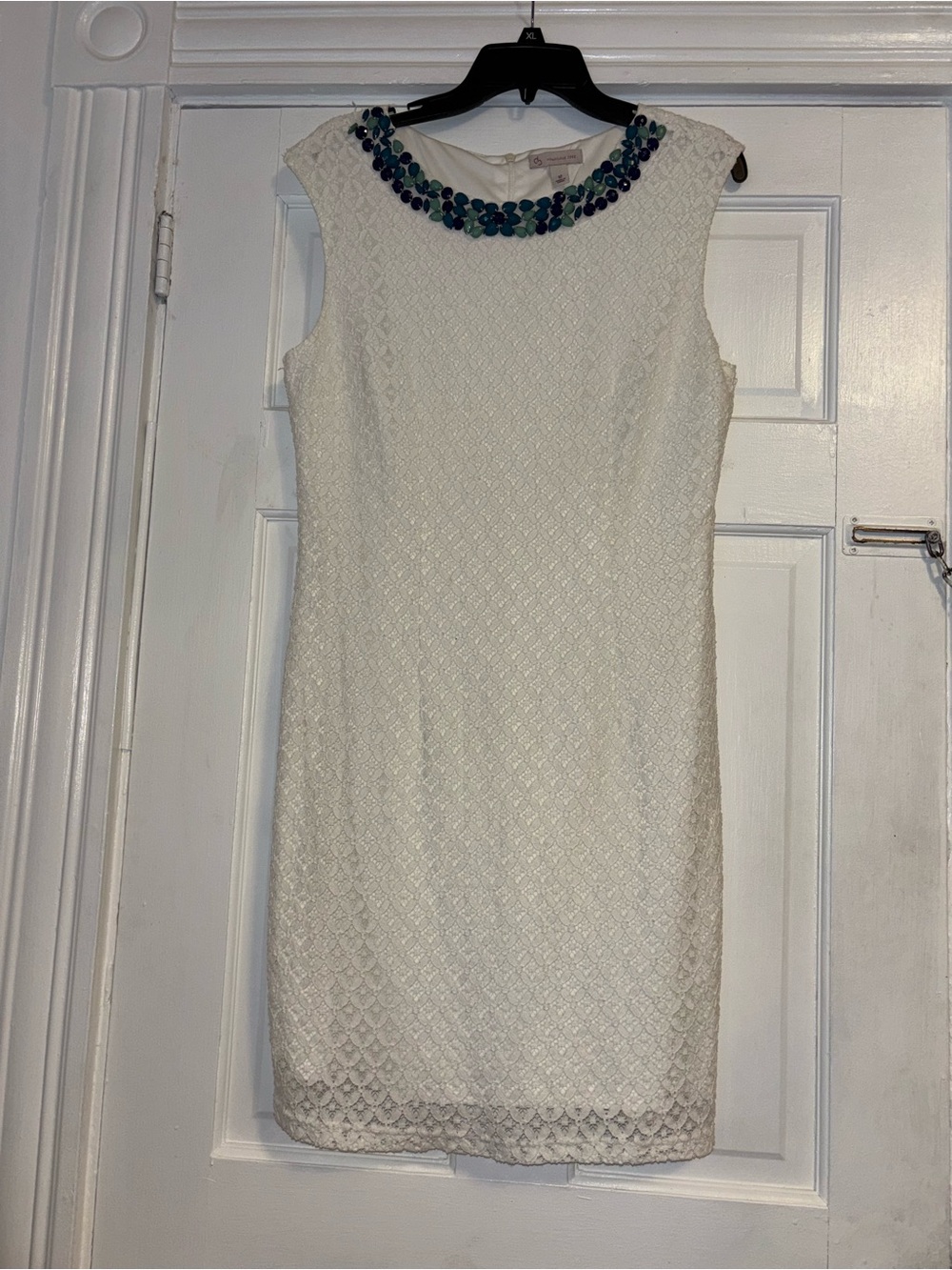 Embellished Neck White Mini Dress